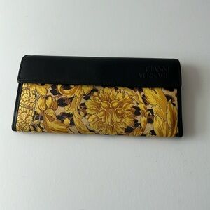 Vintage Versace Baroque Leopard Print Long Wallet